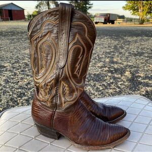 Handmade Chocolate Brown Teju Lizard Western Cowboy Cowgirl Boots - 7.5